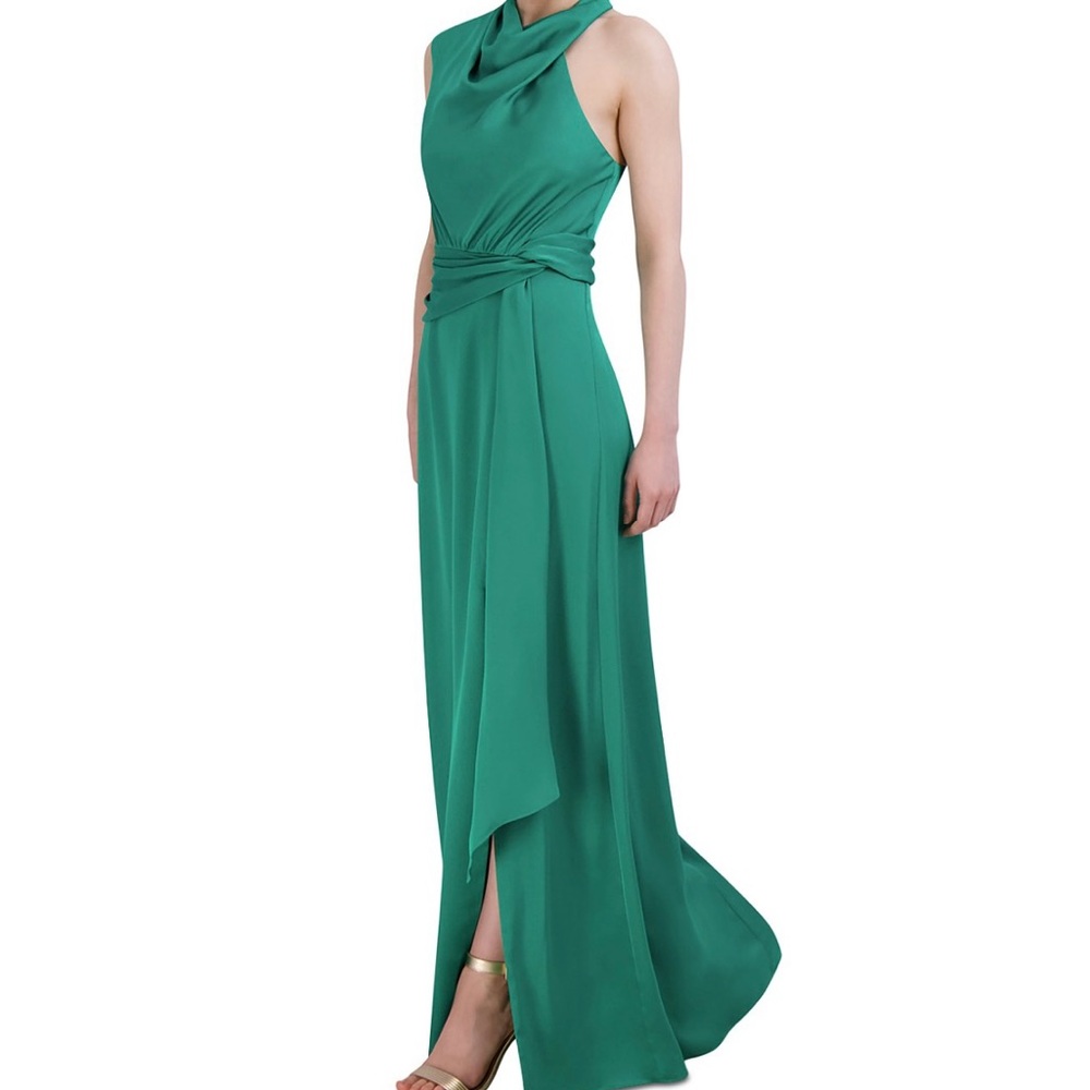 BCBG Green Formal Dress with Draped Neckline